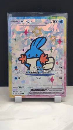 Pokemon Cracked Ice Holo Rainbow Boarder Cute Anime Mudkip Card - Image 1