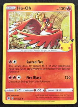 Pokemon Ho-Oh Celebrations 001/025 Basic 130HP Holo Rare English Card - Image 1