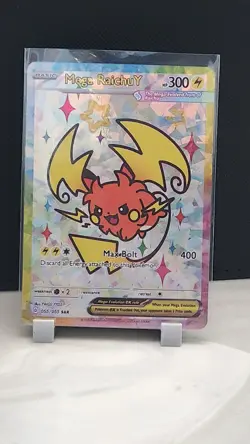 Pokemon Cracked Ice Holo Rainbow Boarder Cute Anime Mega Raichu Y Card - Image 1