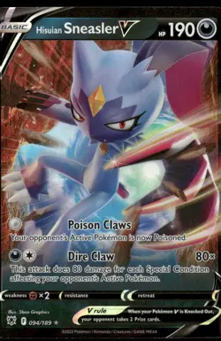 Pokemon Cards Hisuian Sneasler V 094/189 Astral Radiance Holo Rare V NM - Image 1