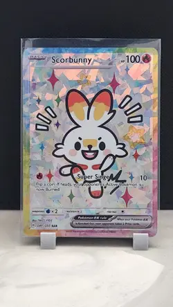 Pokemon Cracked Ice Holo Rainbow Boarder Cute Anime Scorbunny Card - Image 1