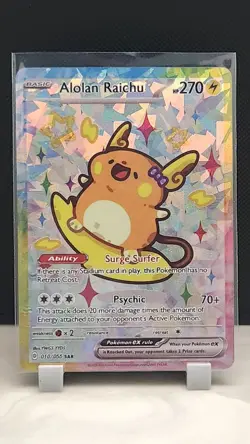 Pokemon Cracked Ice Holo Rainbow Boarder Cute Anime Alolan Raichu Card - Image 1