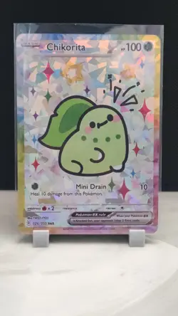 Pokemon Cracked Ice Holo Rainbow Boarder Cute Anime Chikorita Card - Image 1