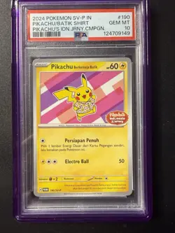 Pikachu Batik Shirt Indonesia Journey PSA 10 GEM MT 2024 Pokemon SV-P #190 - Image 1