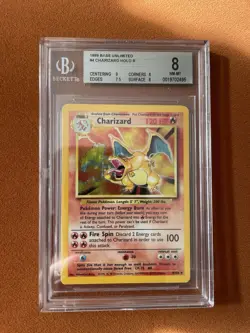 1999 Pokemon Base Set Unlimited #4 Charizard Holo R BGS 8 NM-MT - Image 1
