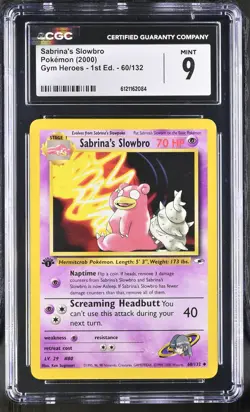 CGC 9 MINT Sabrina's Slowbro Gym Heroes 1st Edition 60/132 Pokemon Card - Image 1