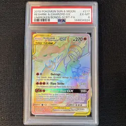 2019 Pokemon TCG Reshiram & Charizard GX Holo Card 217/214 Unbroken Bonds PSA - Image 1