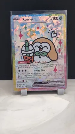 Pokemon Cracked Ice Holo Rainbow Boarder Cute Anime Boba Rowlet Card - Image 1