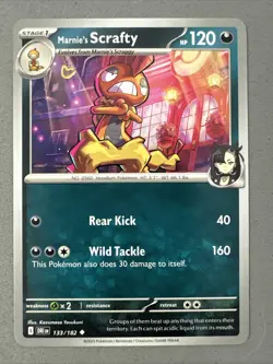 Pokemon TCG * Destined Rivals 133/182 Marnie's Scrafty U * UNG NM FRESH PACK - Image 1