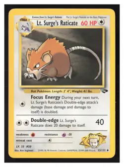 Lt. Surge's Raticate Gym Challenge #053/132 LP Pokemon - Image 1