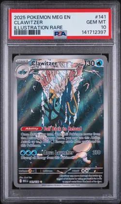 2025 Pokemon Mega Evolution Clawitzer Illustration Rare #141 PSA 10 - Image 1