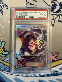 Pokemon 2018 Sun & Moon Ultra Prism Lusamine 153 Full Art Gem Mint PSA 10 - Image 1