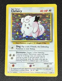 1999 Clefairy LP+ Holo Rare 5/102 Base Set Vintage WOTC Pokemon - Image 1
