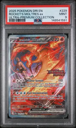 Pokemon Destined Rivals Team Rocket's Moltres ex UPC Stamped Promo 229/182 PSA 9 - Image 1