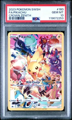 2023 POKEMON SWORD & SHIELD CROWN ZENITH #160 FULL ART/PIKACHU PSA 10 - Image 1