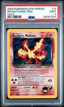 2000 POKEMON GYM HEROES HOLO #12 ROCKET'S MOLTRES PSA 9 - Image 1