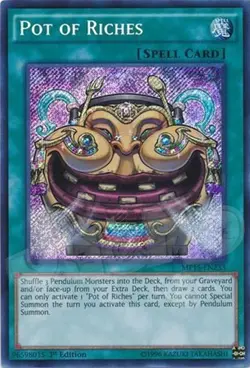 Yugioh - Pot of Riches - 1st Edition Secret Rare NM - Free Holo - Image 1