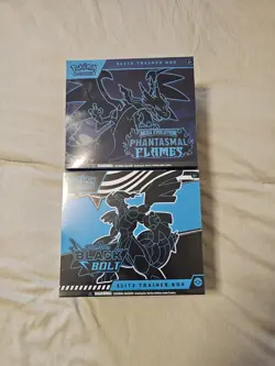 Pokemon Trading Card Phantasmal Flames and Black Bolt ETB NEW Sealed Lot of 2 - Image 1