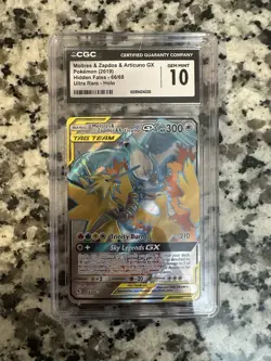 Pokemon TCG Moltres Zapdos Articuno GX Full Art Card 66/68 Hidden Fates CGC 10 - Image 1