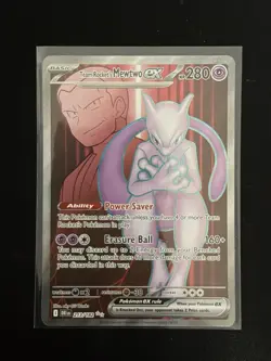 Pokemon TCG Destined Rivals Team Rocket's Mewtwo ex 213 Full Art Holo Card Mint - Image 1