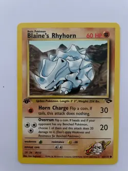 1st Edition Blaine's Rhyhorn Gym Challenge 65/132 Pokemon Card WOTC NM - Image 1