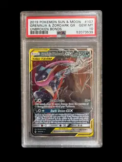 Pokemon TCG Greninja & Zoroark GX Card 107/214 PSA 10 - Image 1