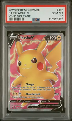 2020 POKEMON SWORD & SHIELD VIVID VOLTAGE #170 FULL ART/PIKACHU V PSA 10 - Image 1