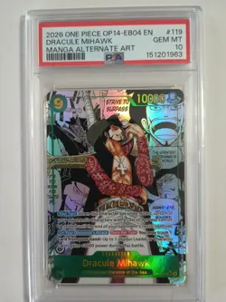 2026 One Piece Azure Sea's Seven Dracule Mihawk Manga Alt Art #OP14-119 PSA 10 - Image 1