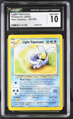 CGC 10 GEM MINT Light Vaporeon 2002 Neo Destiny 52/105 Pokemon Card - Image 1