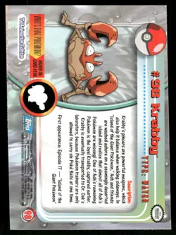 Pokemon Cards Krabby #98 Topps Trading Cards Series 2 NM *1 - Image 2