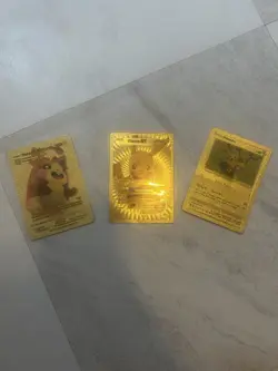 Three Gold Pokemon Cards Pikachu - Image 1
