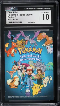 1999 TOPPS POKEMON SERIES 1 FIRST PRINT (BLUE LOGO) CHECKLIST CGC 10 - Image 1