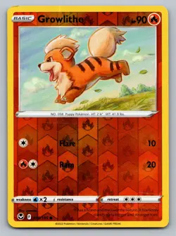 Pokemon TCG SWSH12: Silver Tempest Growlithe 019/195 Reverse Holo - Image 1