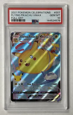 2021 POKEMON CELEBRATIONS #007 FULL ART FLYING PIKACHU VMAX PSA 10 GEM MT - Image 1