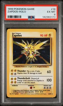 1999 POKEMON GAME #16 ZAPDOS-HOLO PSA 6 - Image 1