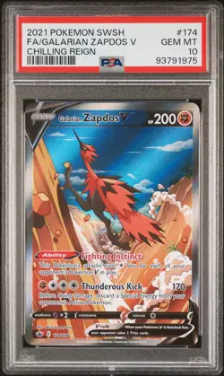 2021 POKEMON SWORD & SHIELD CHILLING REIGN FULL ART/GALARIAN ZAPDOS V PSA 10 - Image 1