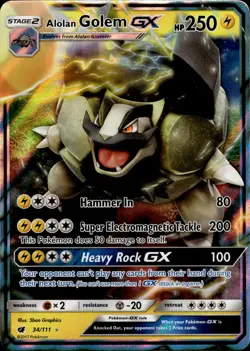 Pokemon TCG Holo Full Art Alolan Golem GX SM - Crimson Invasion 34/111 - Image 1