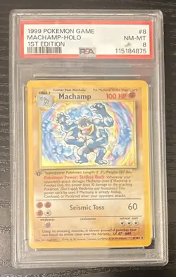 1999 POKEMON BASE SET 1ST EDITION #8 MACHAMP-HOLO PSA 8 - Image 1