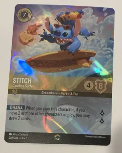 Lorcana, Stitch Carefree Surfer 206/204 ENCHANTED First Chapter, LP-NM - Image 1