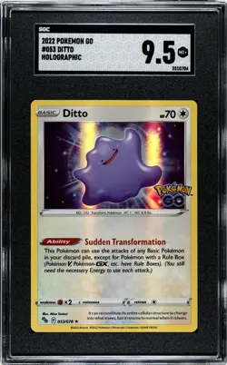 2022 Pokemon GO TCG # 053/078 Ditto Holo Rare Card - SGC MINT+ 9.5 - Image 1