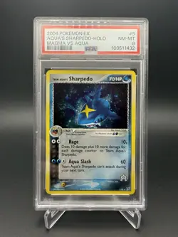 PSA 8 Team Aqua's Sharpedo Vs. Magma Holo Rare Pokemon Card 5/95 Swirl - Image 1