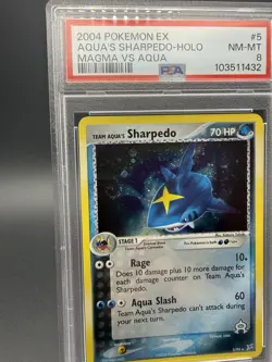 PSA 8 Team Aqua's Sharpedo Vs. Magma Holo Rare Pokemon Card 5/95 Swirl - Image 2