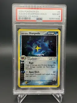 PSA 8 Team Aqua's Sharpedo Vs. Magma Holo Rare Pokemon Card 5/95 Swirl - Image 3