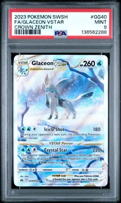 2023 POKEMON SWORD & SHIELD CROWN ZENITH #GG40 FULL ART/GLACEON VSTAR PSA 9 - Image 1