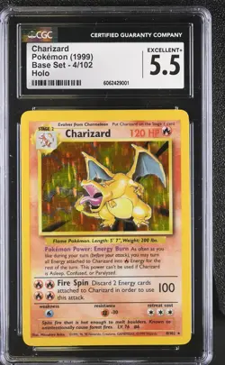 CGC 5.5 Charizard 1999 Base Set 4/102 Holo Pokemon Card - Image 1