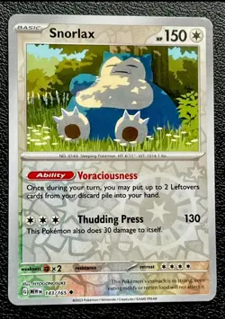 Pokemon TCG S&V 151 Snorlax Reverse Holo #143/165 - Image 1