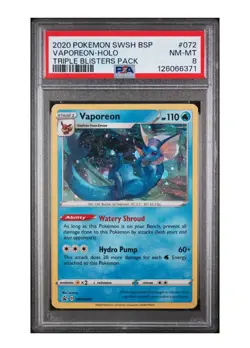 2020 POKEMON SWSH BLACK STAR PROMO #072 VAPOREON-HOLO TRIPLE BLISTERS PACK PSA 8 - Image 1