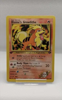 Pokemon Card Blaine's Growlithe Gym Challenge 1st Edition 62/132 Near Mint - Image 1