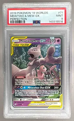 2019 Pokemon World Championships Perfection 71 Mewtwo Mew GX PSA 9 143315516 - Image 1