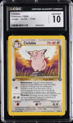 1999 POKEMON JUNGLE 1ST ED #17/64 CLEFABLE CGC 10 GEM MINT - Image 1